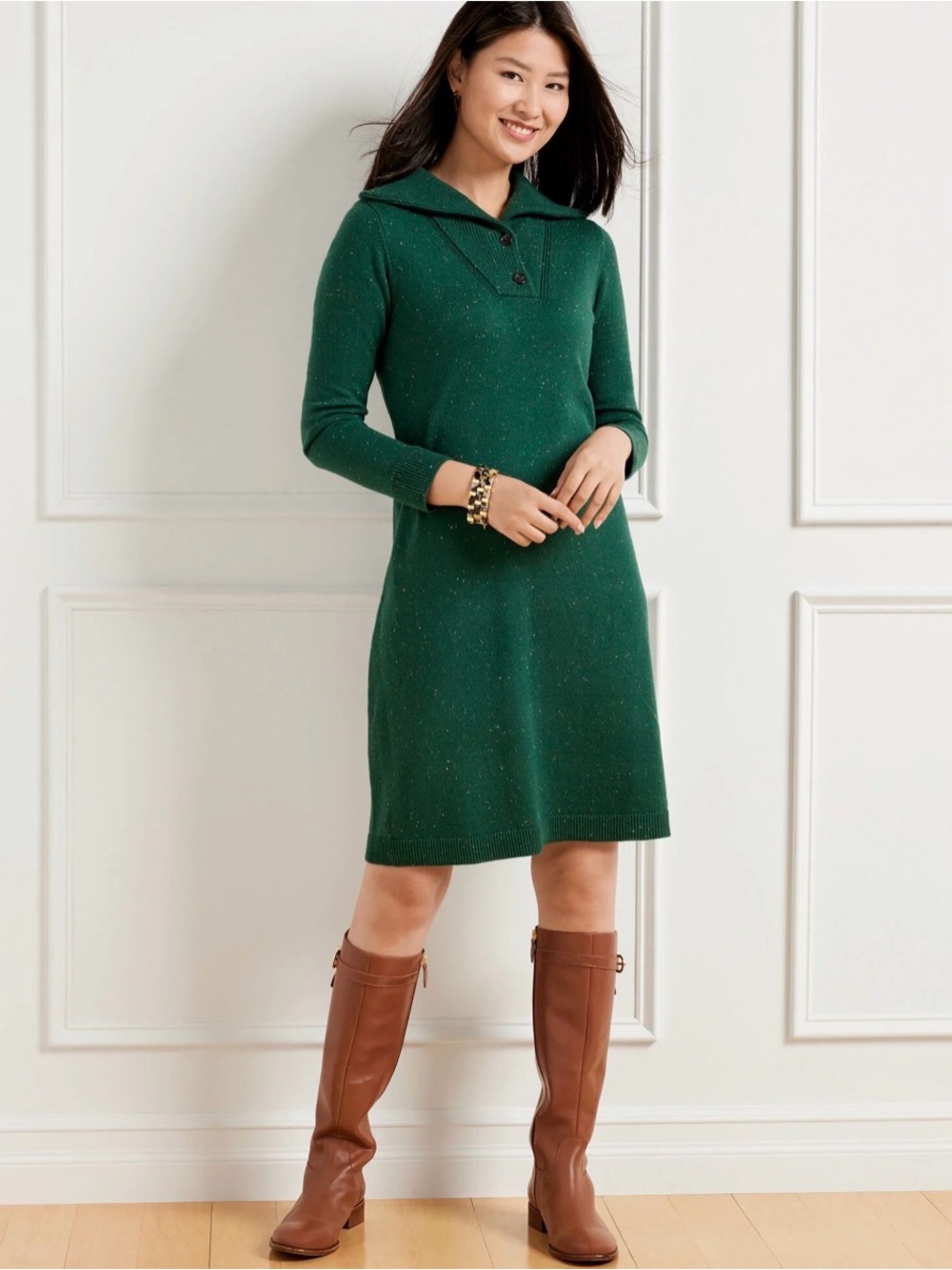 Supersoft Johnny Collar Sweater Dress Tweed Size Petite Large Preppy Academia